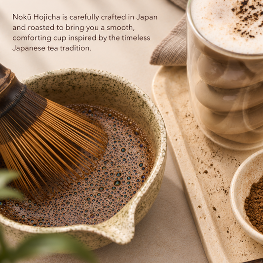 Hojicha latte made with Nokū hojicha powder